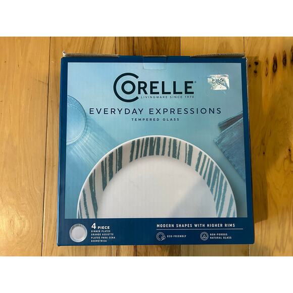 Corelle Everyday Expressions Glass Geometrica Abstract 4 Piece Dinner Plates - Picture 1 of 6